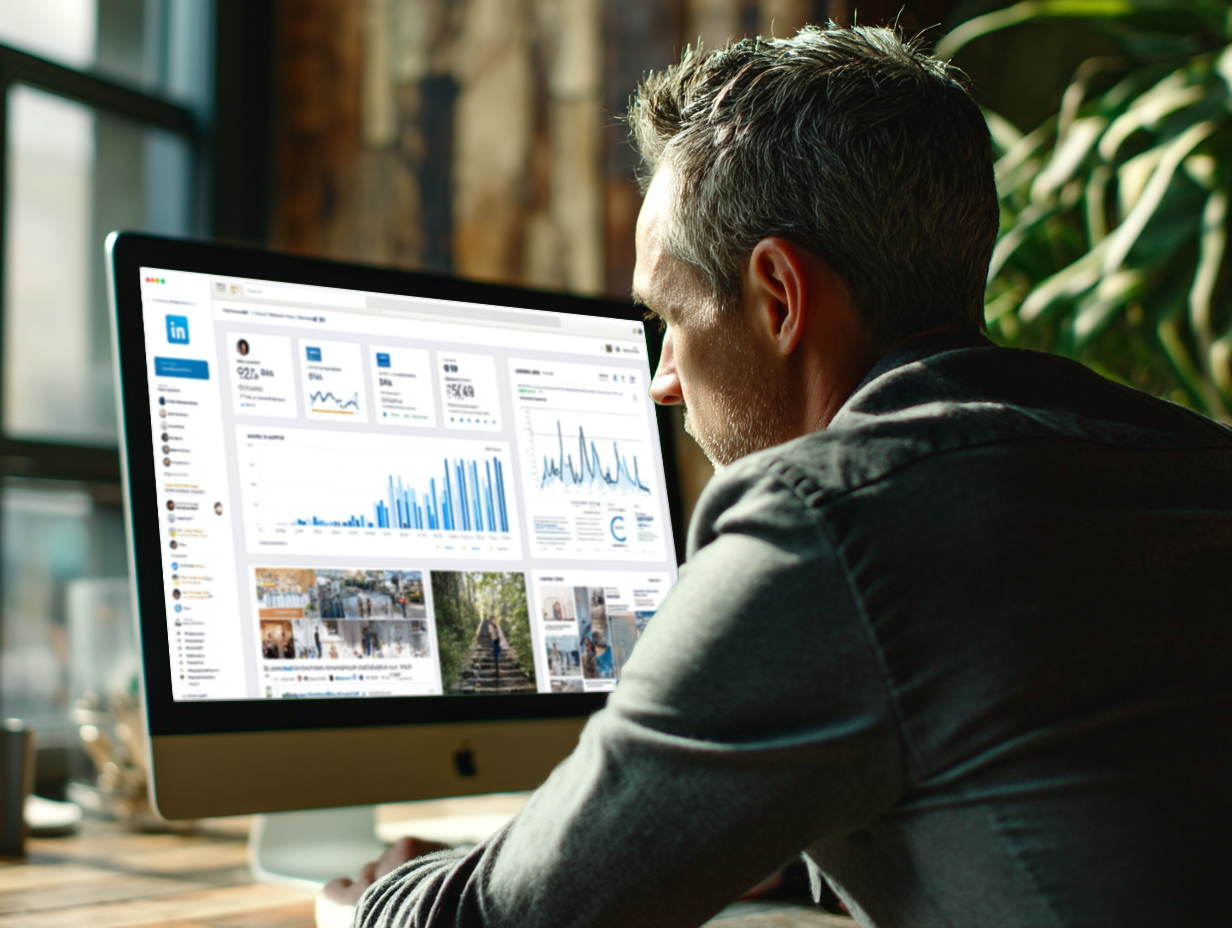 Executive reviewing LinkedIn analytics dashboard